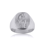 .925 Sterling Silver Santa Muerte Grim Reaper Oval Signet Ring
