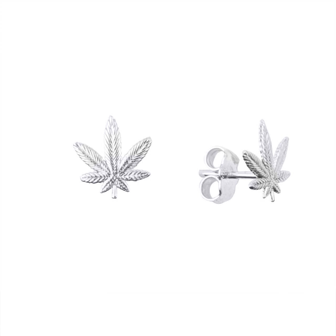 .925 Sterling Silver Marijuana Leaf Weed Stud Earrings