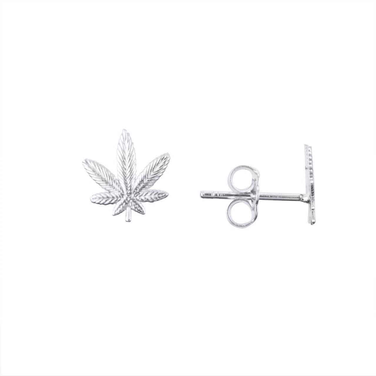 .925 Sterling Silver Marijuana Leaf Weed Stud Earrings