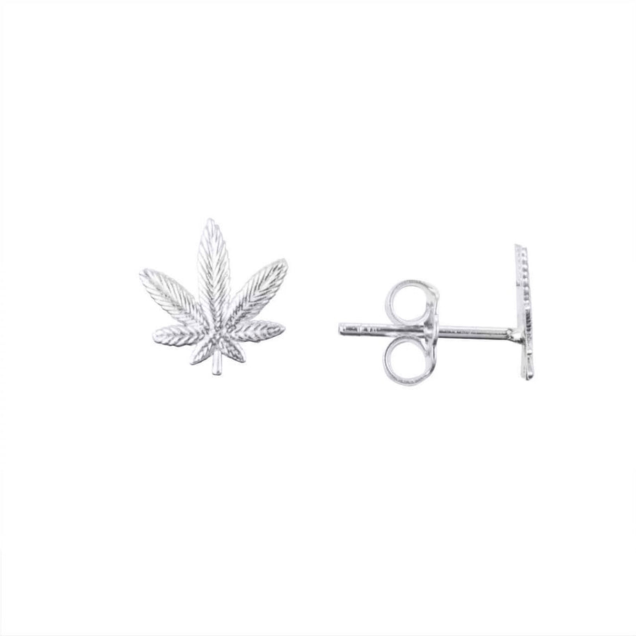 .925 Sterling Silver Marijuana Leaf Weed Stud Earrings