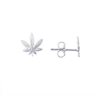 .925 Sterling Silver Marijuana Leaf Weed Stud Earrings