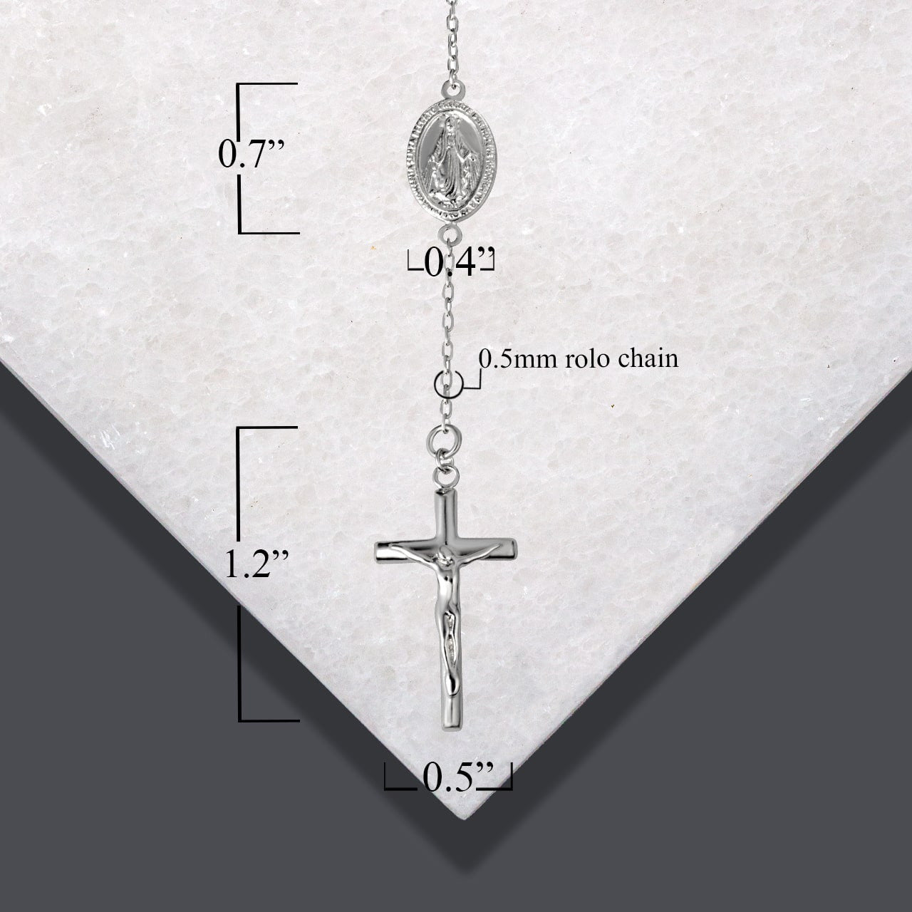 .925 Sterling Silver Beaded Jesus Christ Cross Crucifix Mother Mary Medallion Rosary Bracelet