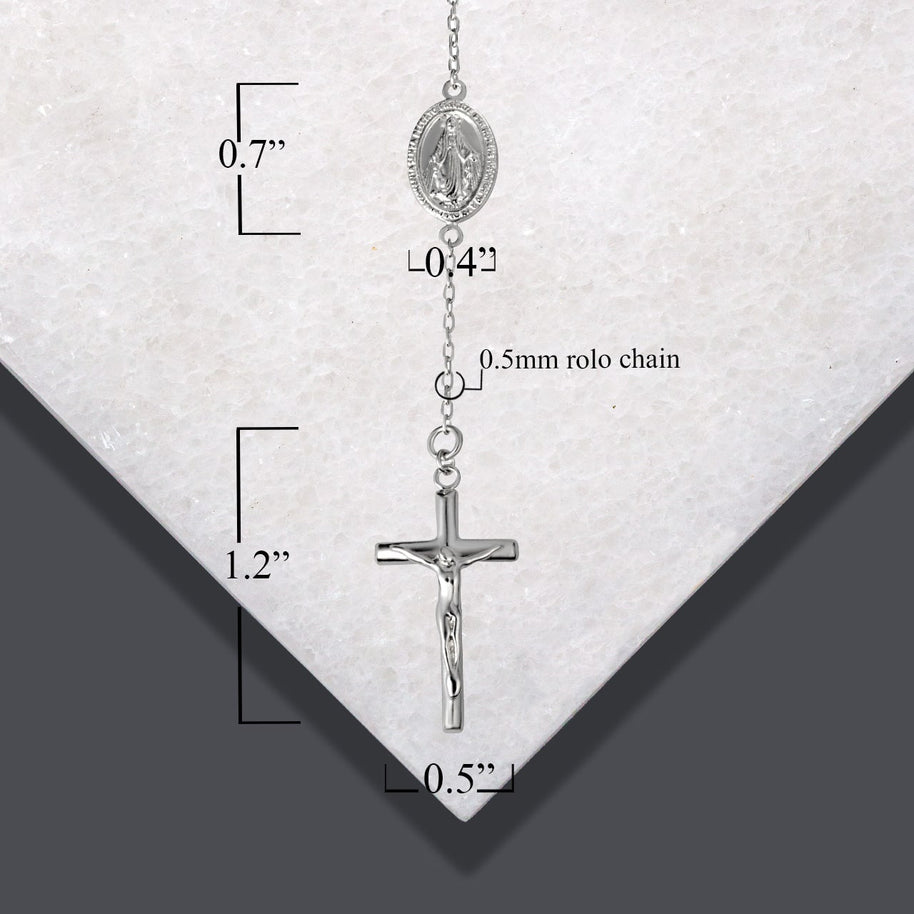 .925 Sterling Silver Beaded Jesus Christ Cross Crucifix Mother Mary Medallion Rosary Bracelet