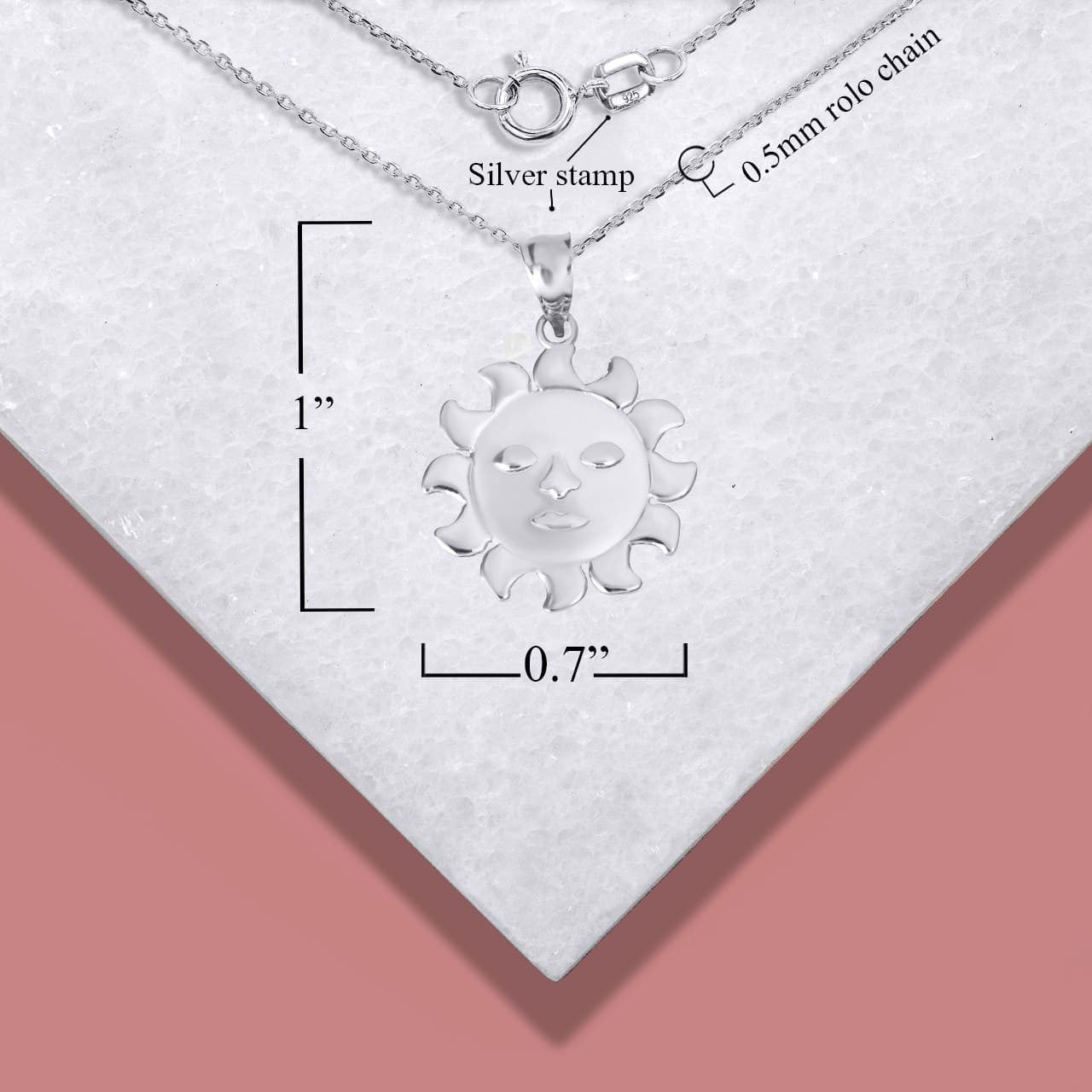 .925 Sterling Silver Celestial Sun Face Pendant Necklace