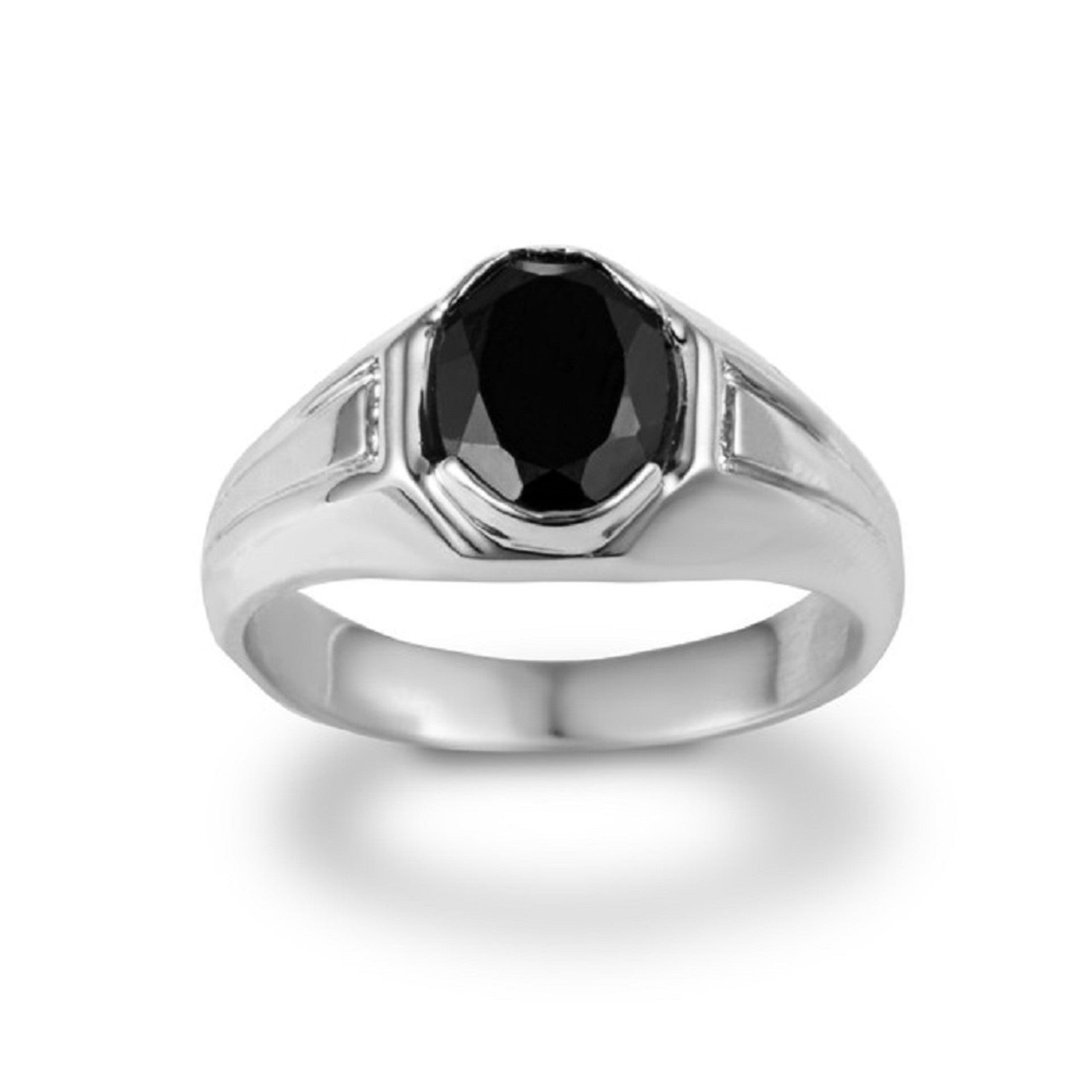 .925 Sterling Silver Oval Cut Black Onyx Gemstone Ring