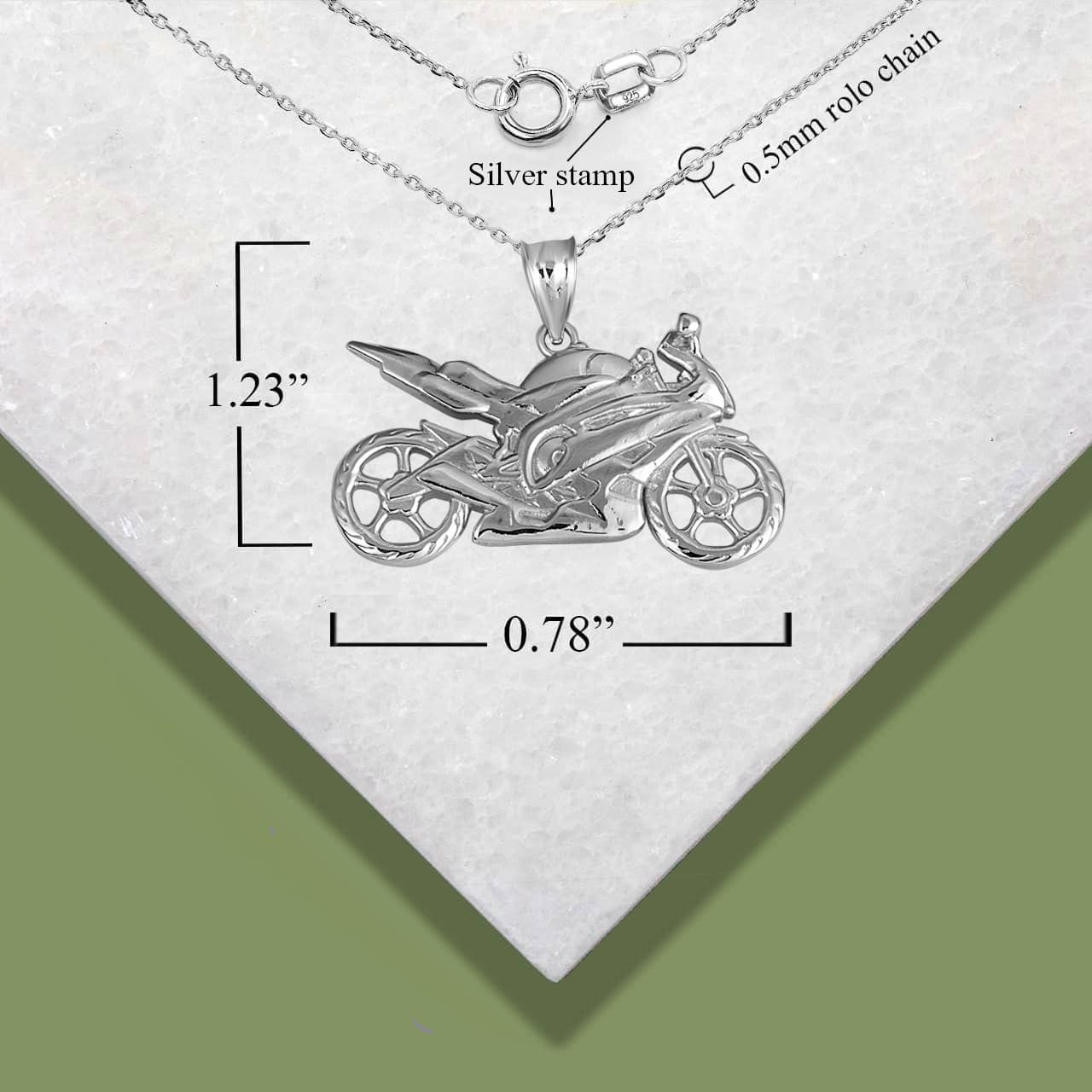 .925 Sterling Silver Motorcycle Biker Freedom Ride Pendant Necklace