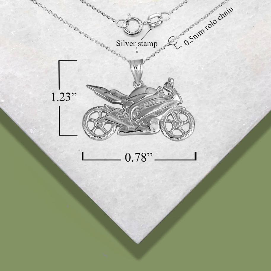 .925 Sterling Silver Motorcycle Biker Freedom Ride Pendant Necklace
