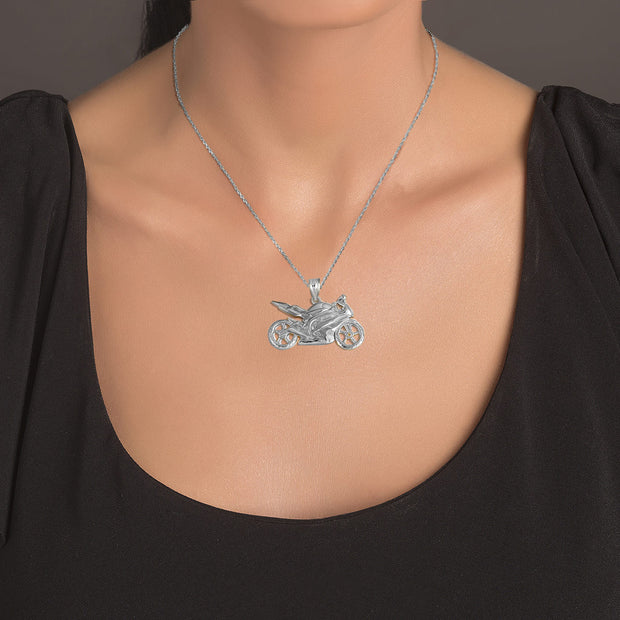 .925 Sterling Silver Motorcycle Biker Freedom Ride Pendant Necklace