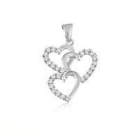 .925 Sterling Silver Cubic Zirconia Triple Heart Pendant Necklace