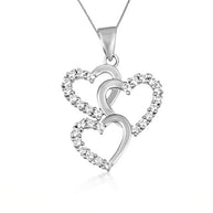 .925 Sterling Silver Cubic Zirconia Triple Heart Pendant Necklace