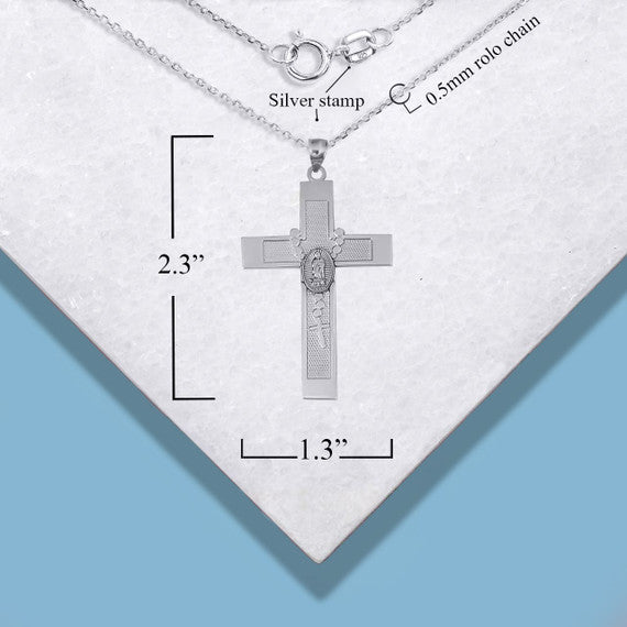 .925 Sterling Silver Lady Of Guadalupe Beaded Rosary Cross Pendant Necklace
