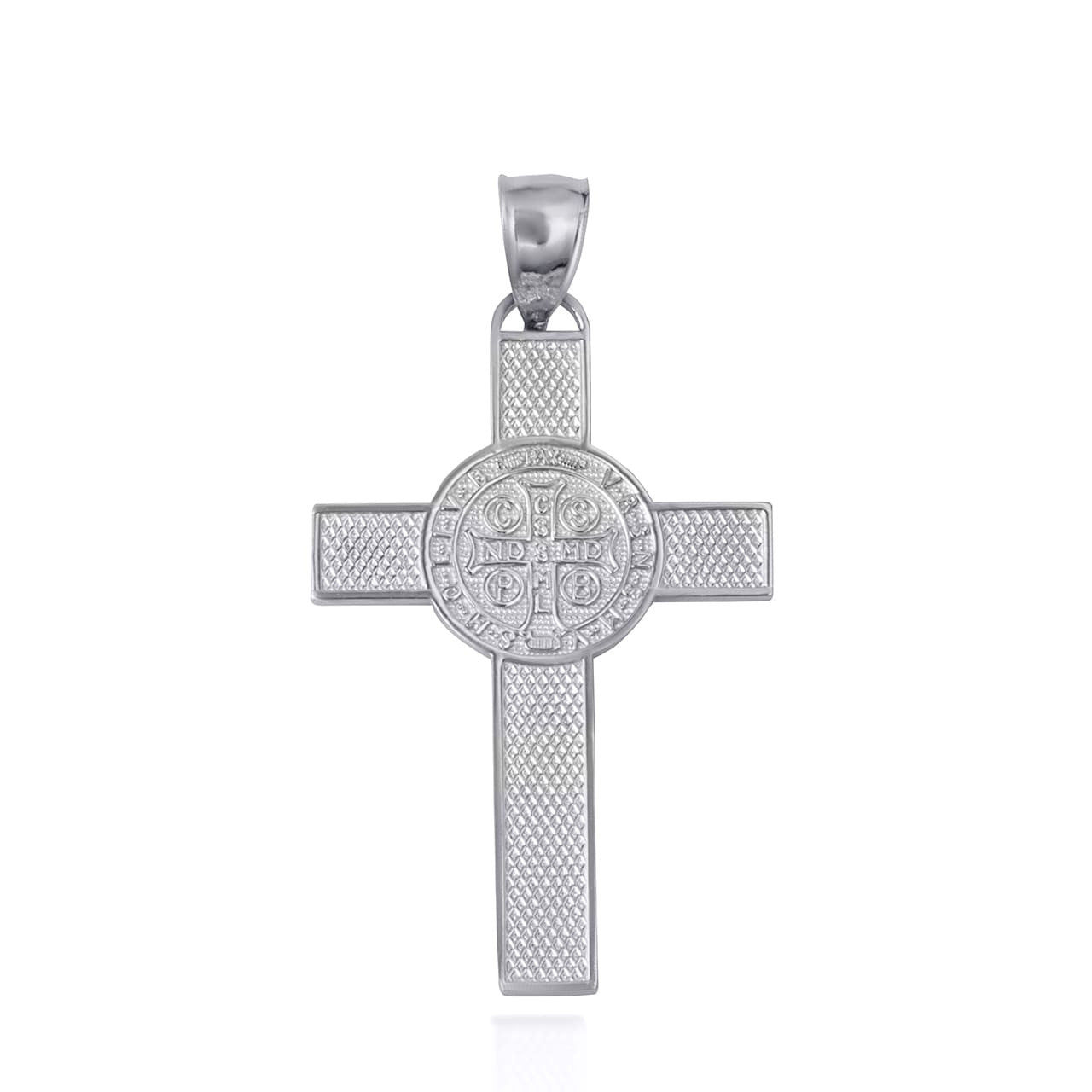 .925 Sterling Silver Saint Benedict Medal Cross Textured Pendant Necklace (Available in Small/Large)