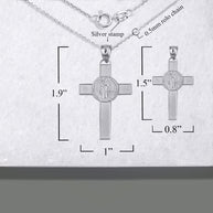.925 Sterling Silver Saint Benedict Medal Cross Textured Pendant Necklace (Available in Small/Large)