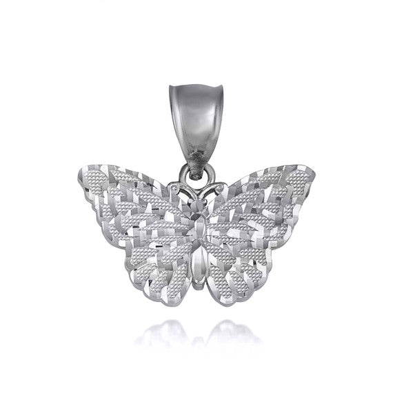 .925 Sterling Silver Butterfly Diamond Cut Pendant Necklace