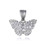 .925 Sterling Silver Butterfly Diamond Cut Pendant Necklace