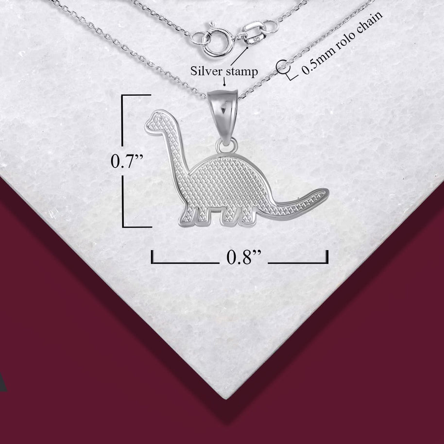 .925 Sterling Silver Brachiosaurus Dinosaur Textured Pendant Necklace