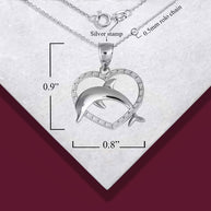 .925 Sterling Silver Beaded Heart Dolphin Pendant Necklace
