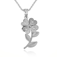 .925 Sterling Silver Cubic Zirconia 4 Leaf Clover Flower Pendant Necklace