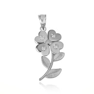 Two-Tone Gold Cubic Zirconia 4 Leaf Clover Flower Pendant Necklace (Available in Yellow/Rose/White Gold)