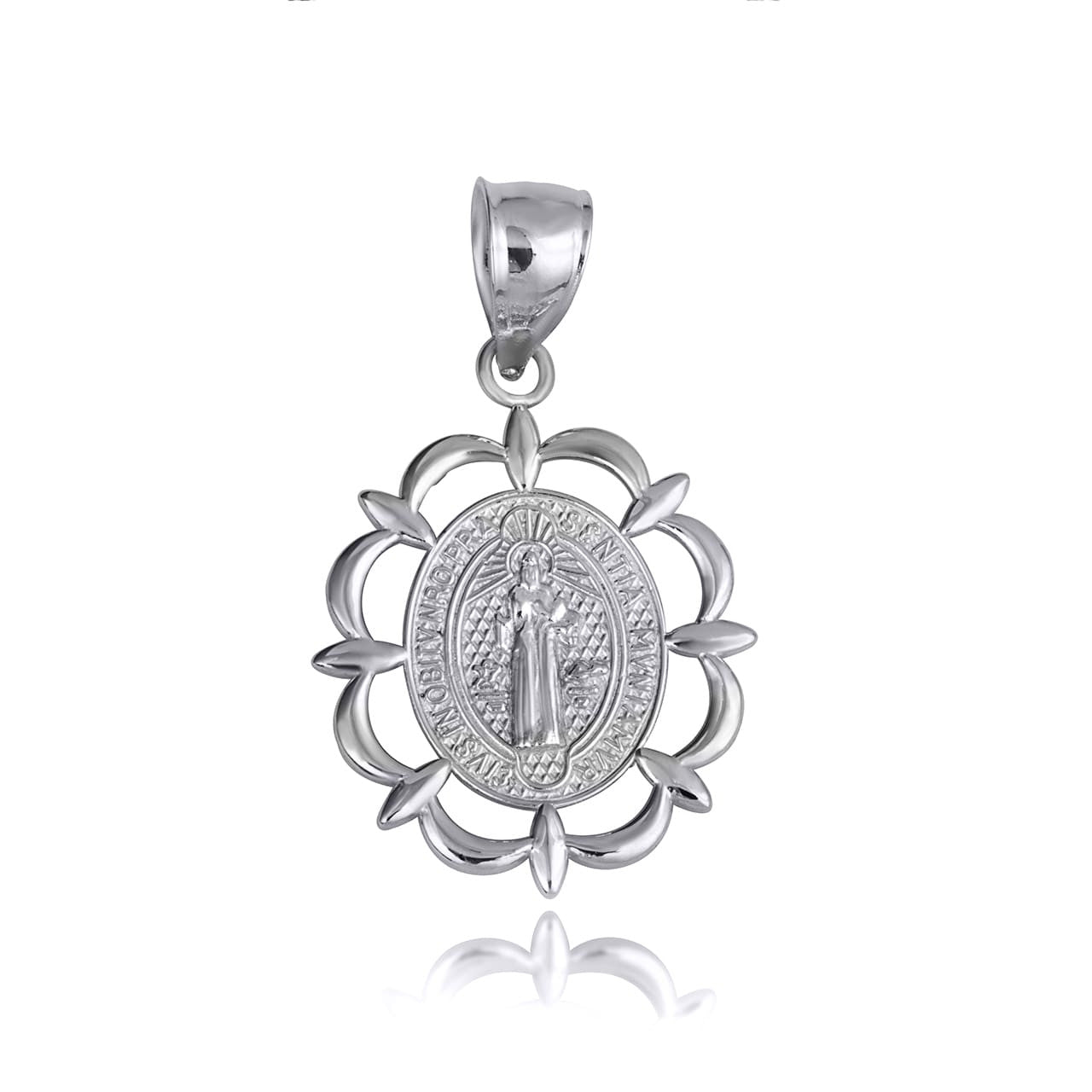 .925 Sterling Silver Reversible Patron Saint Benedict Oval Medallion Pendant Necklace