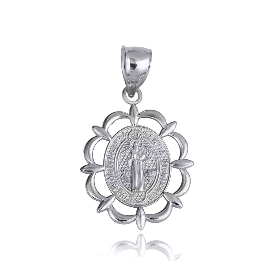 .925 Sterling Silver Reversible Patron Saint Benedict Oval Medallion Pendant Necklace