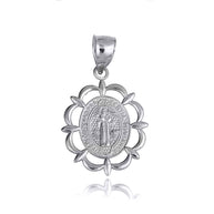 .925 Sterling Silver Reversible Patron Saint Benedict Oval Medallion Pendant Necklace