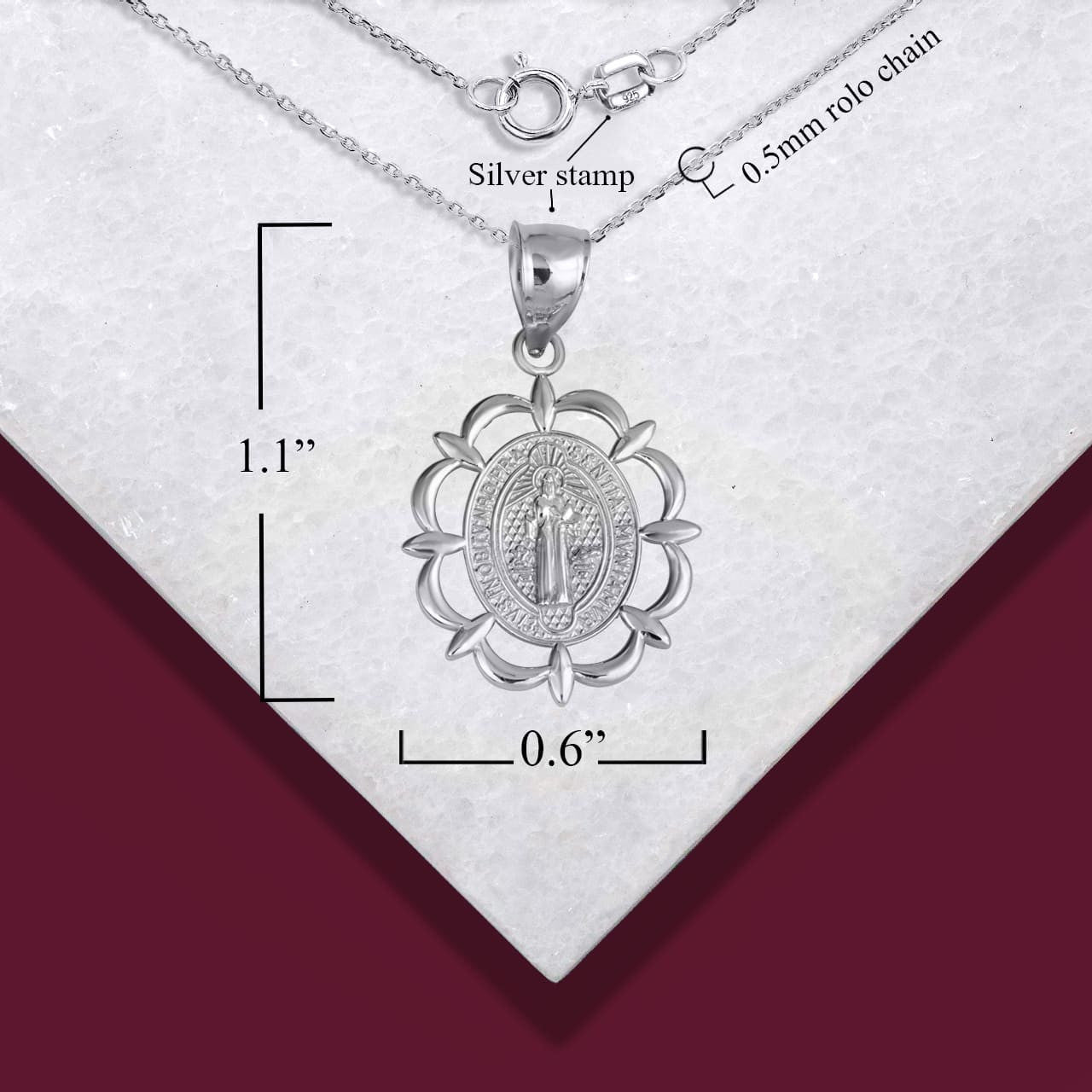 .925 Sterling Silver Reversible Patron Saint Benedict Oval Medallion Pendant Necklace