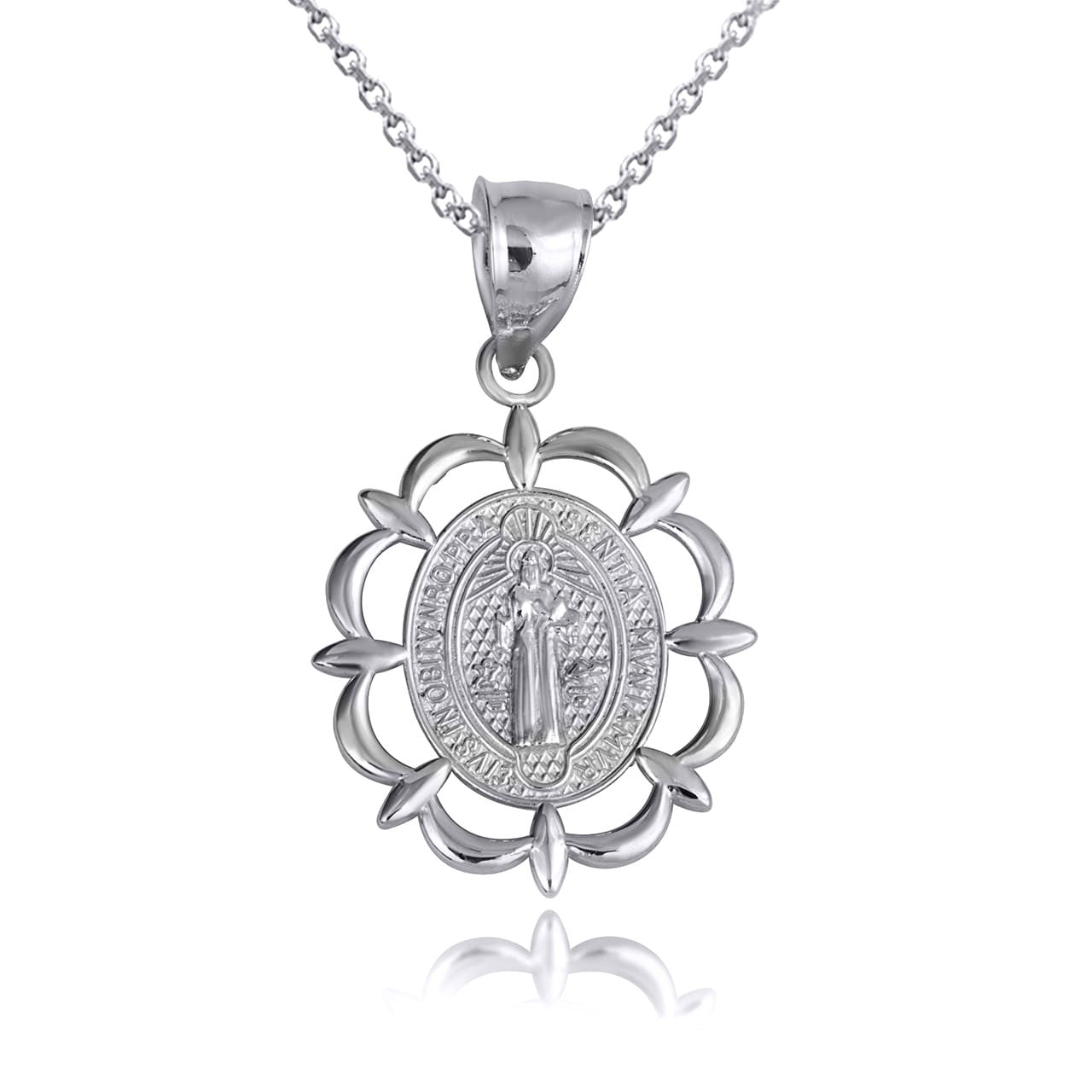 .925 Sterling Silver Reversible Patron Saint Benedict Oval Medallion Pendant Necklace