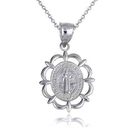 .925 Sterling Silver Reversible Patron Saint Benedict Oval Medallion Pendant Necklace