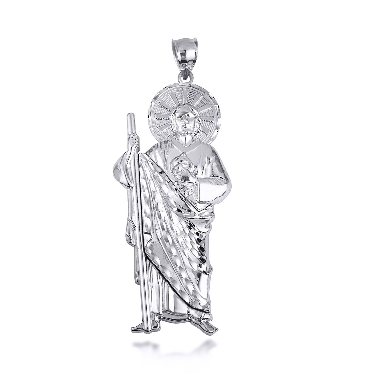 925 Sterling Silver Religious Patron Saint Jude Diamond Cut Pendant Necklace