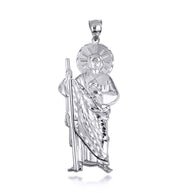 925 Sterling Silver Religious Patron Saint Jude Diamond Cut Pendant Necklace