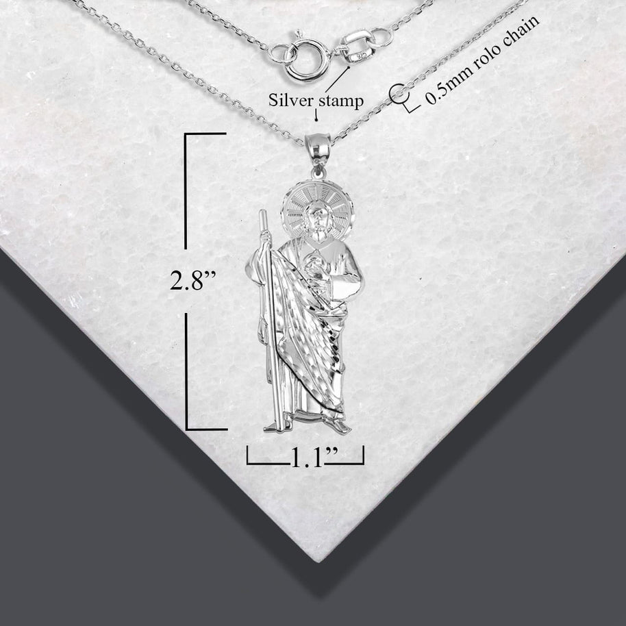 925 Sterling Silver Religious Patron Saint Jude Diamond Cut Pendant Necklace