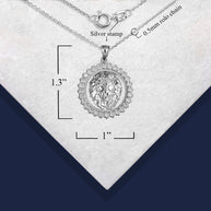 .925 Sterling Silver Cubic Zirconia Lion Beaded Coin Pendant Necklace