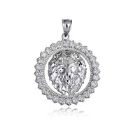 Gold Lion Head Round Cubic Zirconia Pendant Necklace (Available in Yellow/Rose/White Gold)