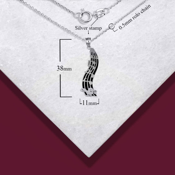 .925 Sterling Silver Music Staff Treble Clef Notes Enamel Pendant Necklace