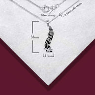 .925 Sterling Silver Music Staff Treble Clef Notes Enamel Pendant Necklace