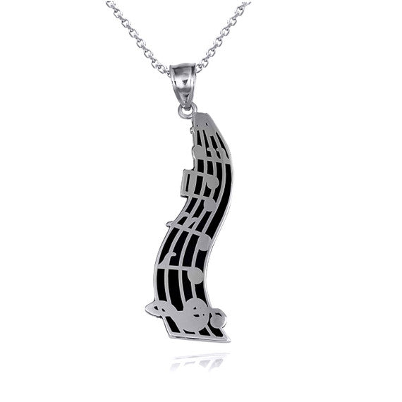 Gold Music Staff Treble Clef Notes Enamel Pendant Necklace (Available in Yellow/Rose/White Gold)