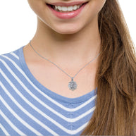 .925 Sterling Silver Quinceañera 15 Años Greek Key Textured Pendant Necklace