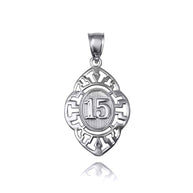 .925 Sterling Silver Quinceañera 15 Años Greek Key Oval Beaded Pendant Necklace
