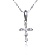 Gold Clear Tapered Baguette Cross Pendant Necklace (Available in Yellow/Rose/White Gold)