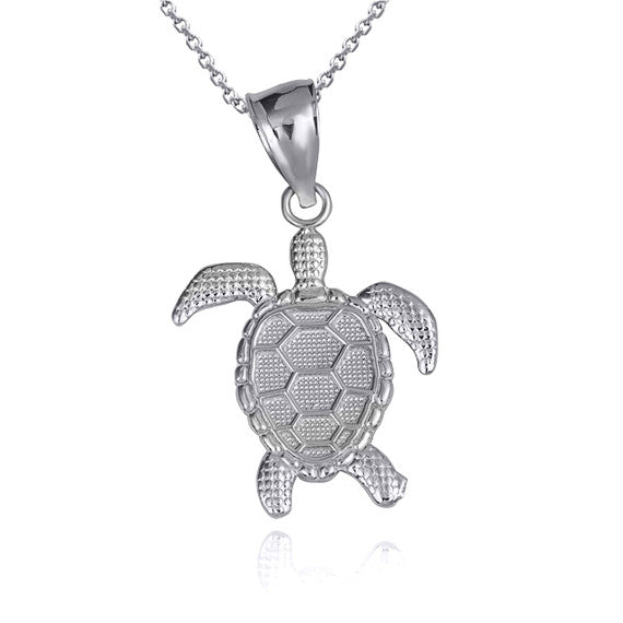 .925 Sterling Silver Beaded Sea Turtle Ocean Pendant Necklace