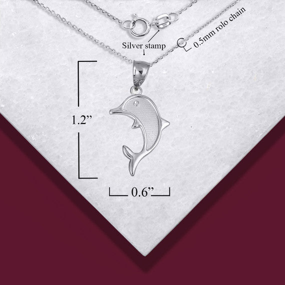 .925 Sterling Silver Ocean Dolphin Beaded Pendant Necklace