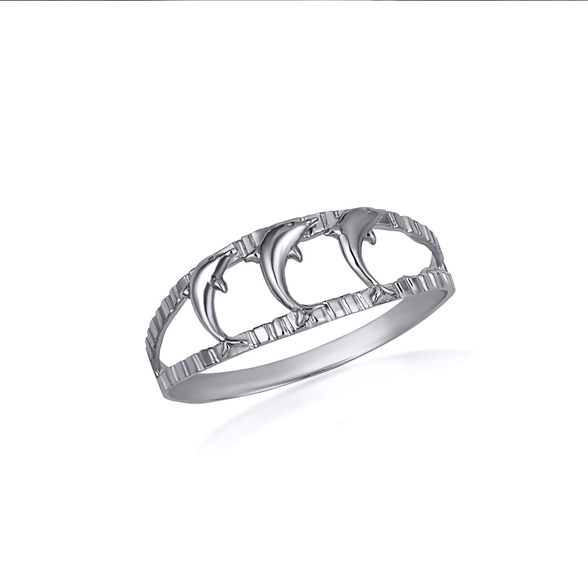 Tri-Color Gold Diamond Cut Dolphins Ring (Available in Yellow/Rose/White Gold)