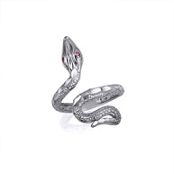 Gold Diamond Cut Textured Snake Ruby Birthstone Ring (Available in Yellow/Rose/White Gold)