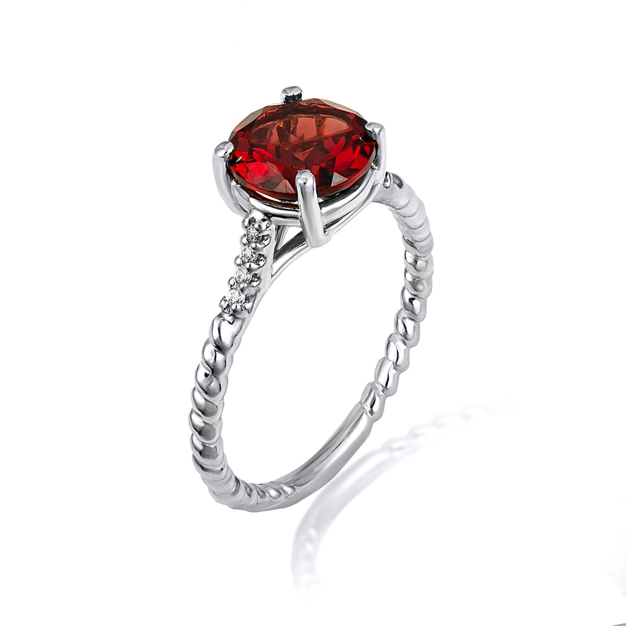 .925 Sterling Silver Gemstone Ribbed Band CZ Ring