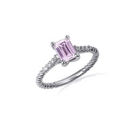 .925 Sterling Silver Emerald Cut Gemstone CZ Roped Twist Ring