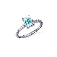 .925 Sterling Silver Emerald Cut Gemstone CZ Roped Twist Ring
