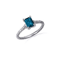 .925 Sterling Silver Emerald Cut Gemstone CZ Roped Twist Ring