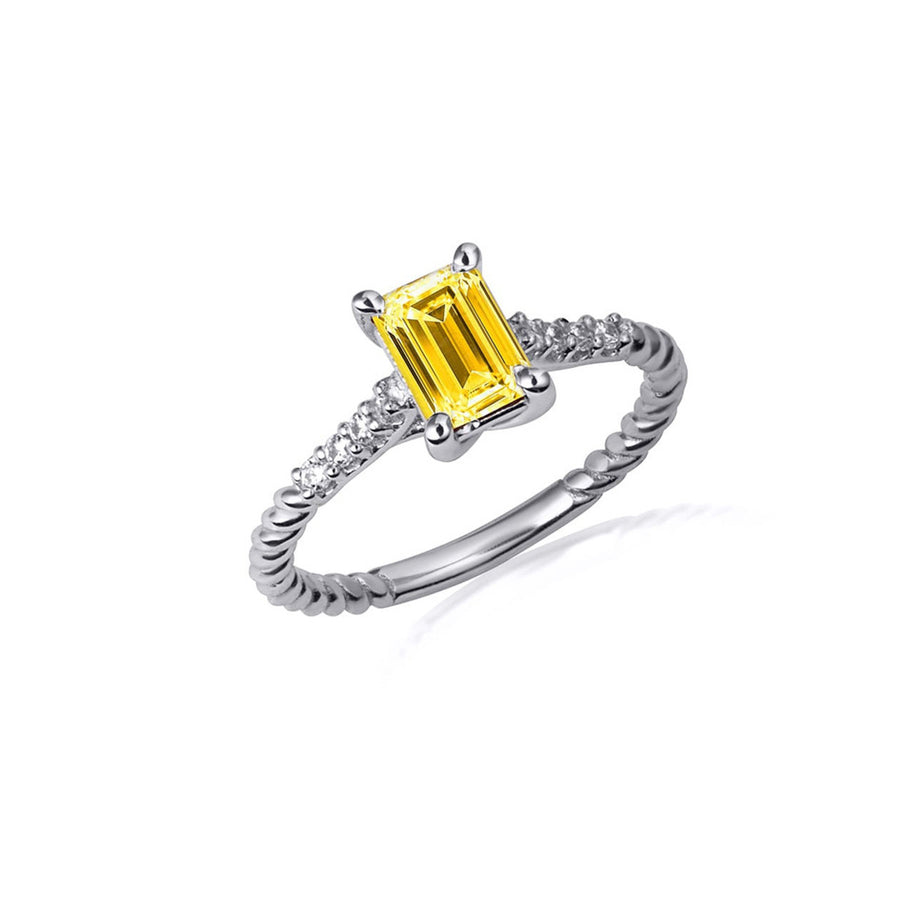 .925 Sterling Silver Emerald Cut Gemstone CZ Roped Twist Ring