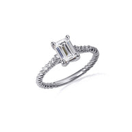 .925 Sterling Silver Emerald Cut Gemstone CZ Roped Twist Ring
